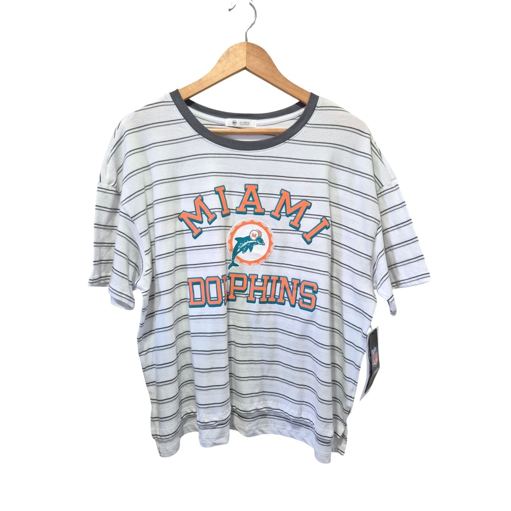 Miami Dolphins '47 NFL T-Shirt Striped White Orange Gray Women's XL Large